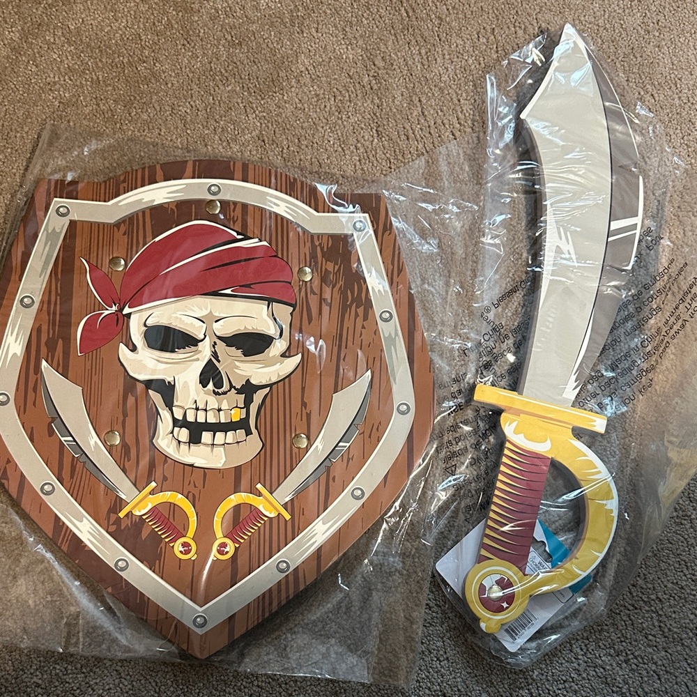 Sturdy Foam Pirate Shield and Sword Set with Skull Design